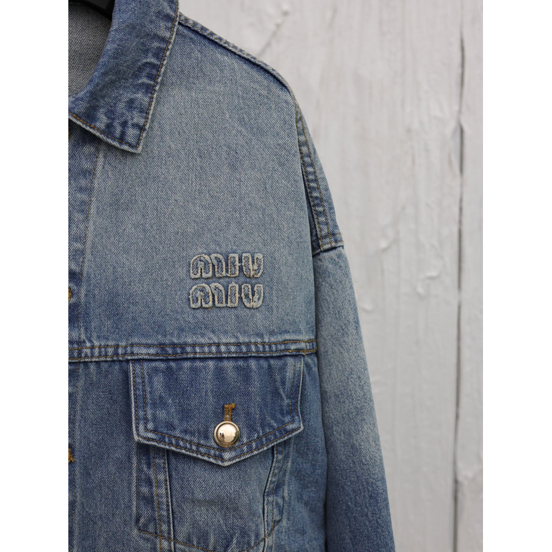 Miu Miu Logo Denim Jacket In Blue