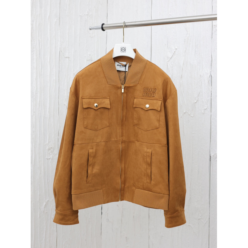 Miumiu Suede Nappa Leather Jacket Maple Brown