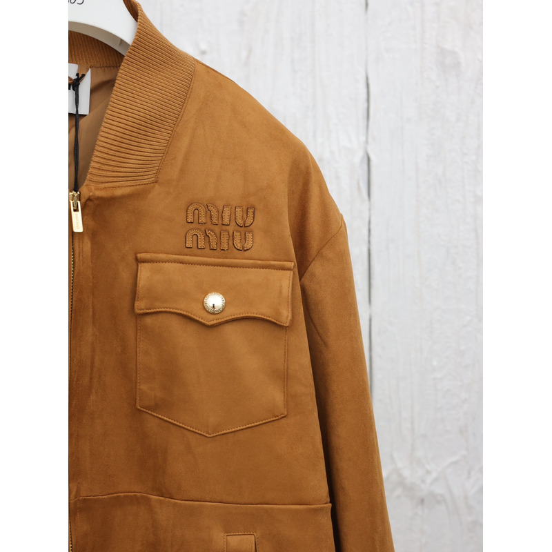 Miumiu Suede Nappa Leather Jacket Maple Brown