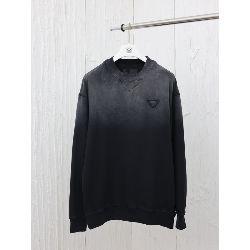 Pra*a triangle logo cotton sweatshirt gray and black