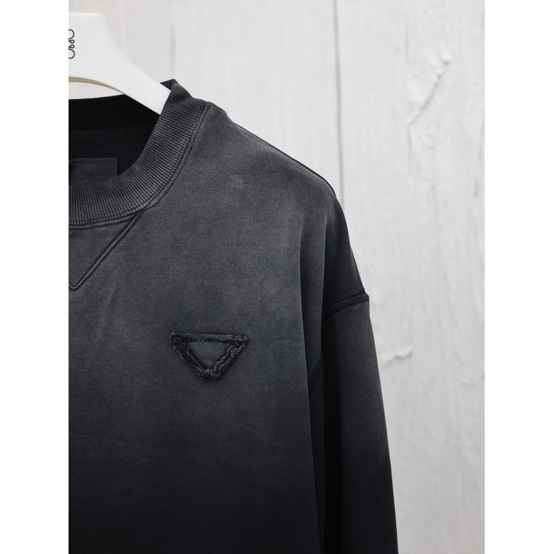 Pra*a triangle logo cotton sweatshirt gray and black