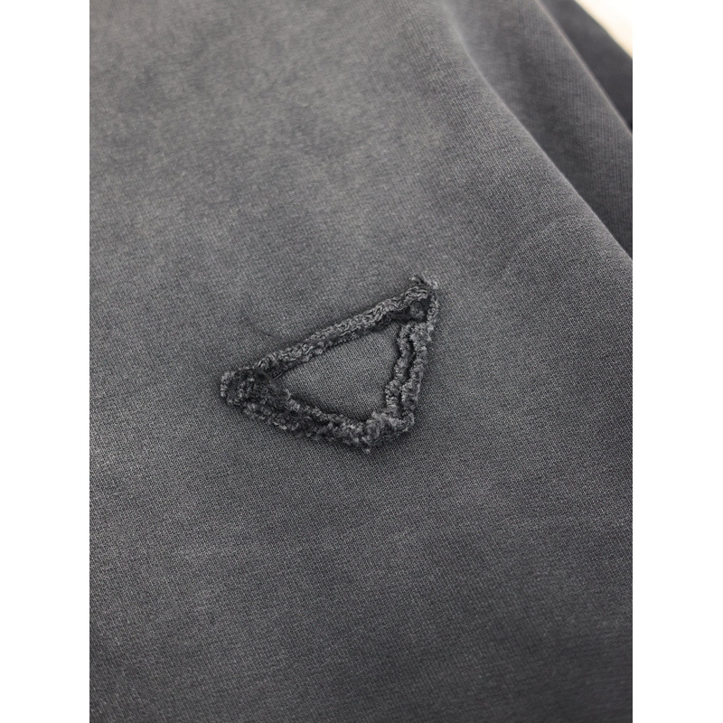 Pra*a triangle logo cotton sweatshirt gray and black