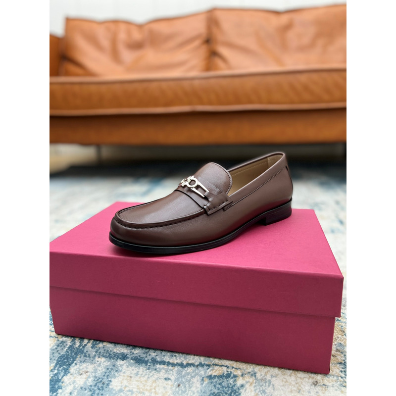 Ferragamo Salvatore Gancini Ornament Calfskin Moccasin Mule Loafers Brown