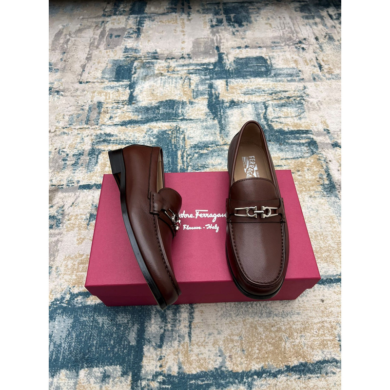 Ferragamo Salvatore Gancini Ornament Calfskin Moccasin Mule Loafers Brown