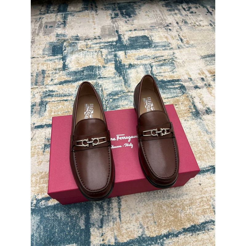 Ferragamo Salvatore Gancini Ornament Calfskin Moccasin Mule Loafers Brown