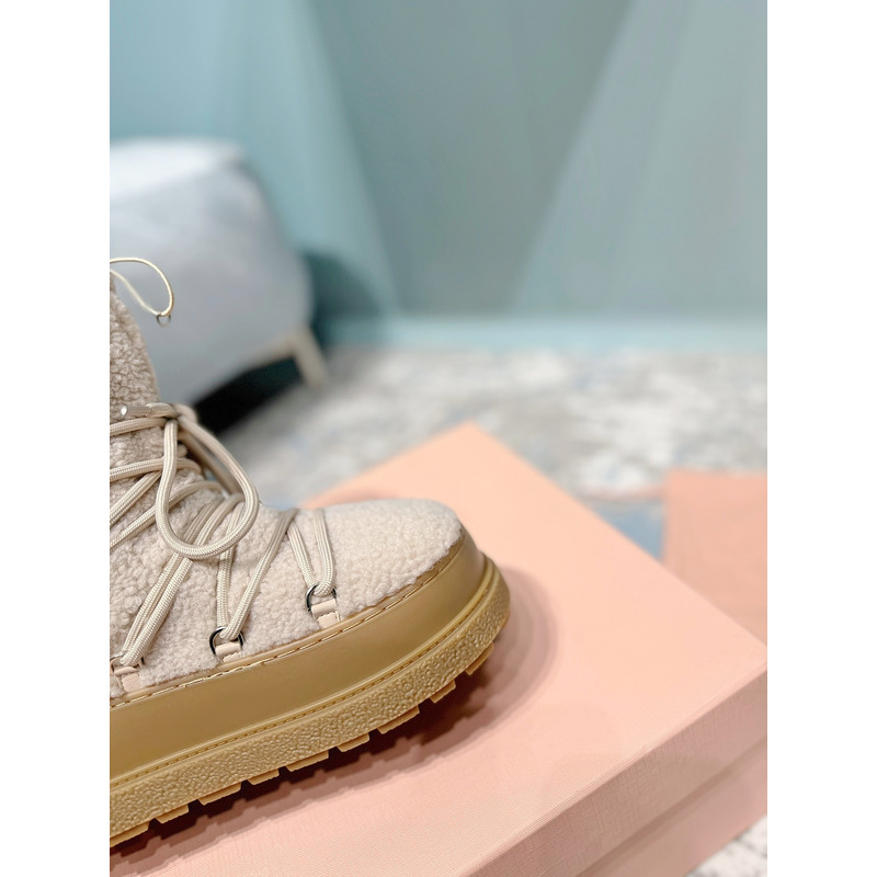 Miu Miu Logo Snow Boots Beige