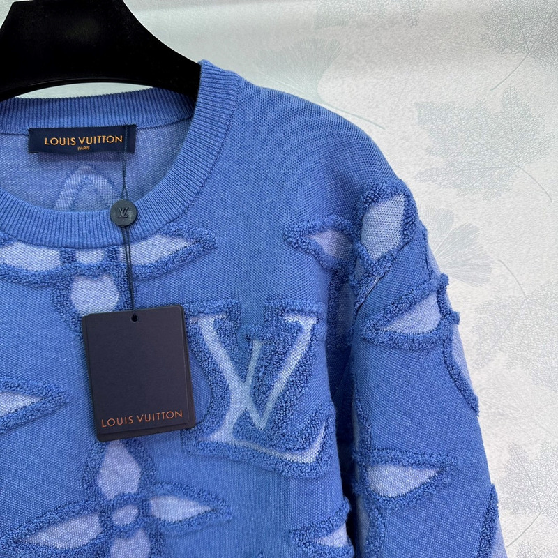 l**is V*t*n crewneck sweater jacquard logo knit blue