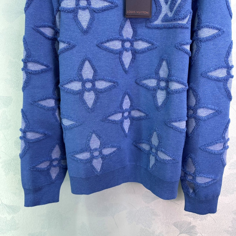 l**is V*t*n crewneck sweater jacquard logo knit blue