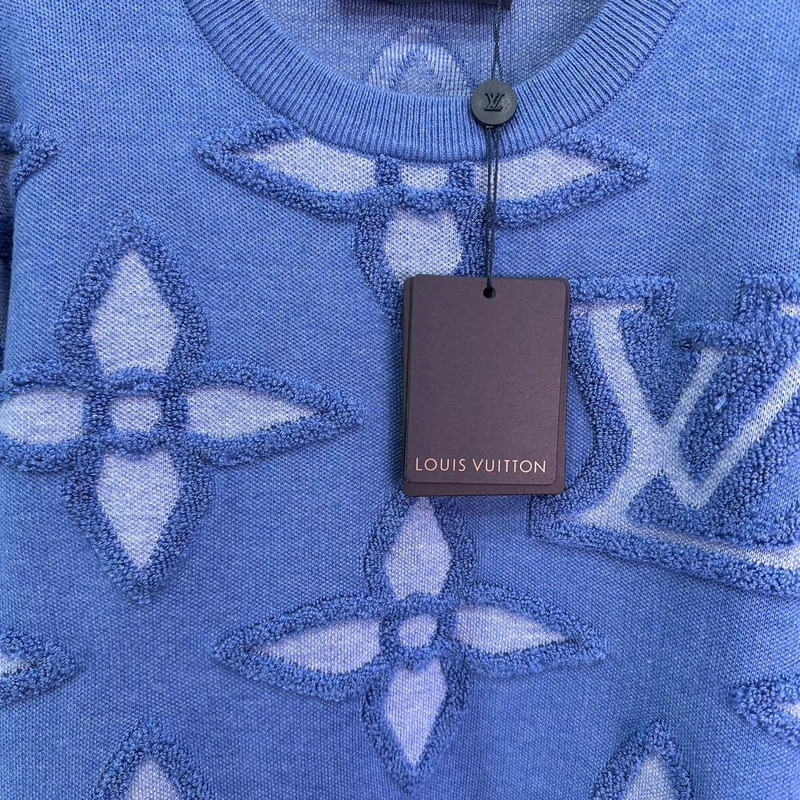 l**is V*t*n crewneck sweater jacquard logo knit blue