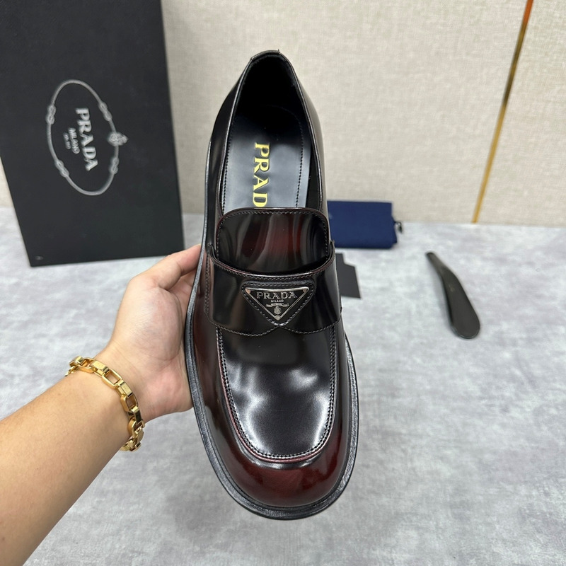 Pra*a chocolate brushed leather loafers black