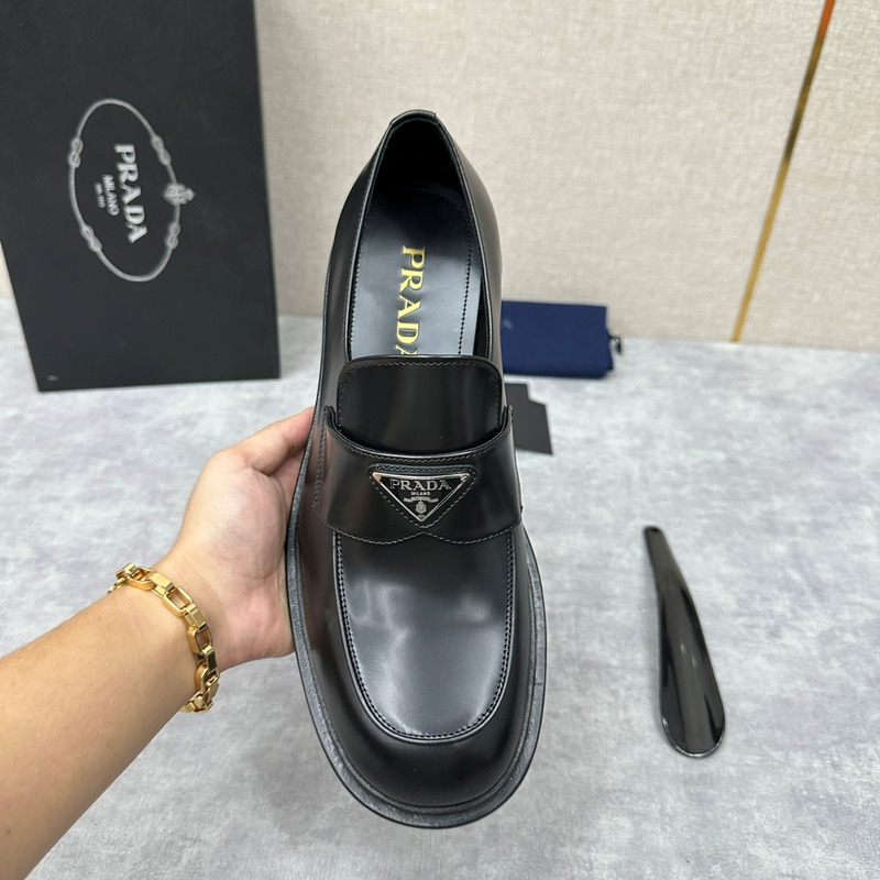 Pra*a chocolate brushed leather loafers black