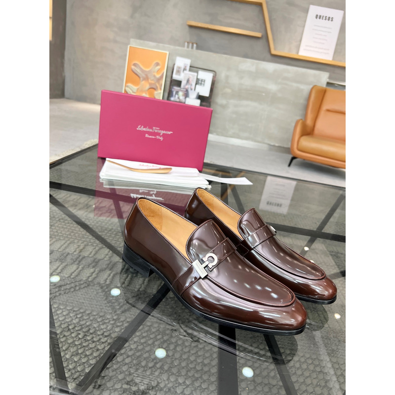 Ferragamo  Moccasin With Gancini Ornament Dark Brown