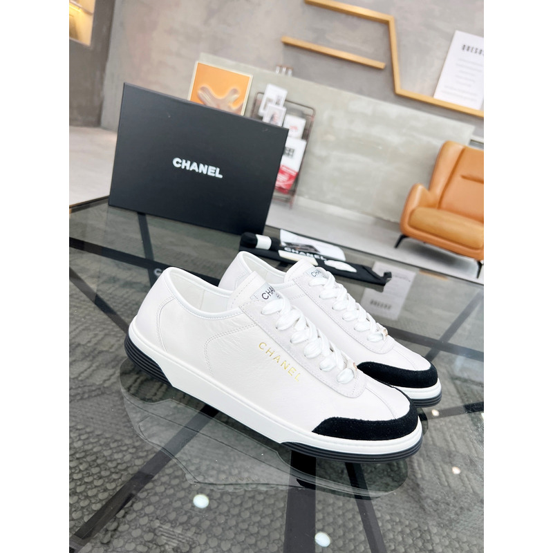 Ch*el calfskin sneakers black and white