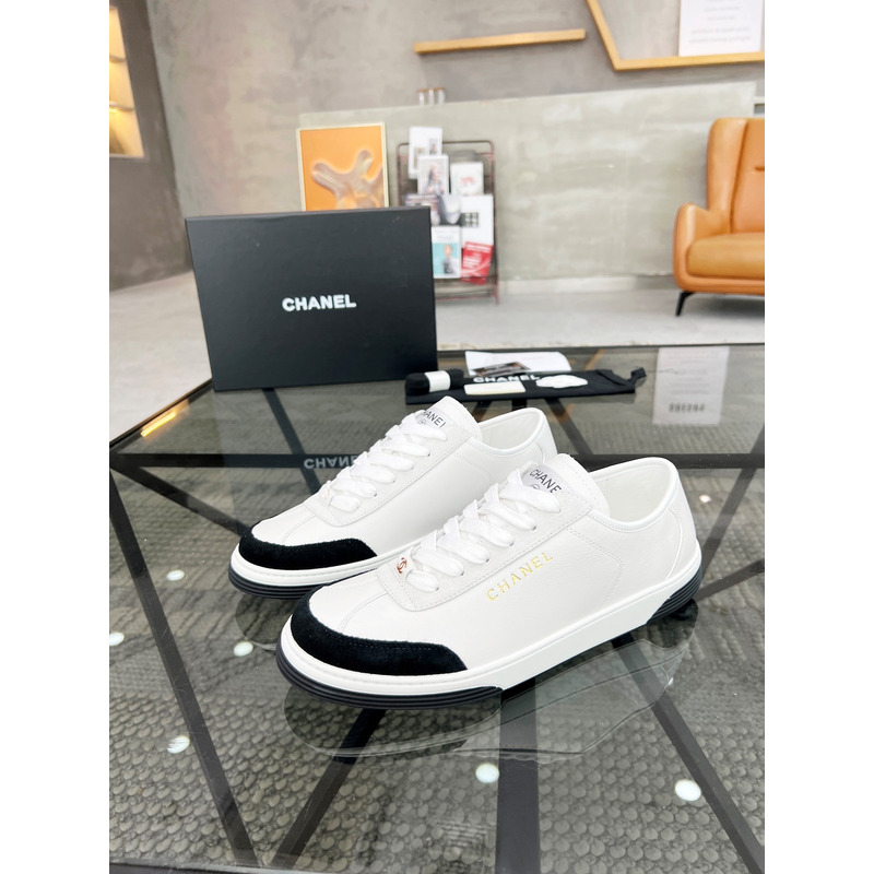 Ch*el calfskin sneakers black and white