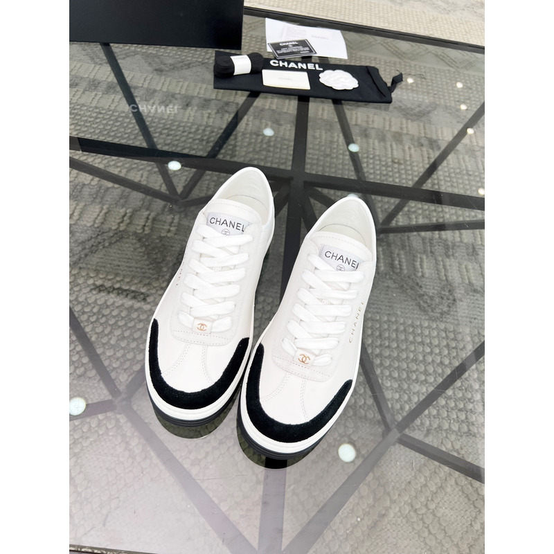 Ch*el calfskin sneakers black and white