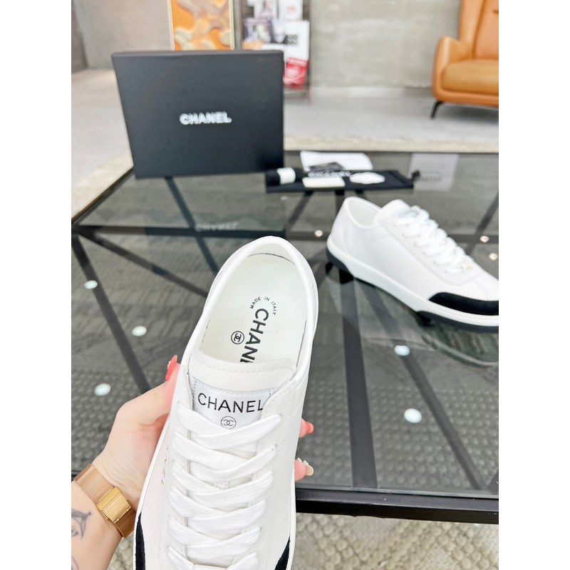 Ch*el calfskin sneakers black and white