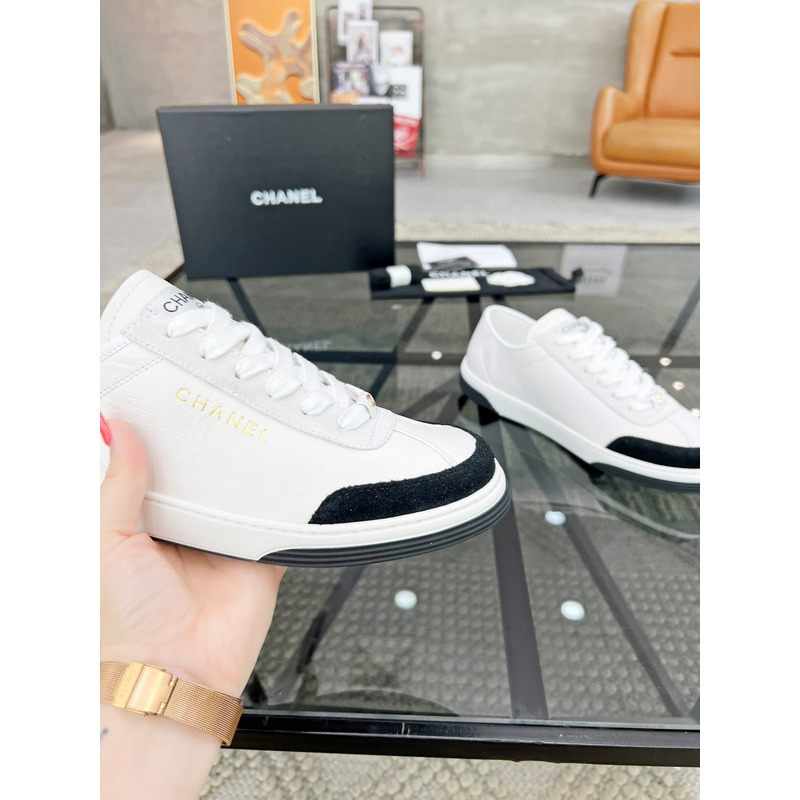 Ch*el calfskin sneakers black and white