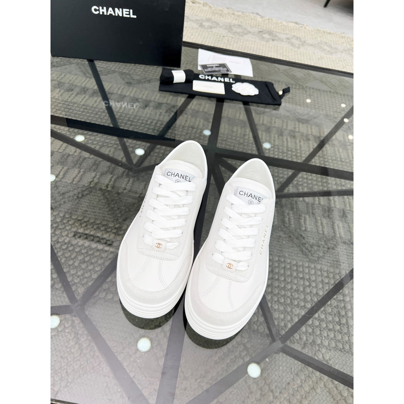 Ch*el calfskin sneakers white