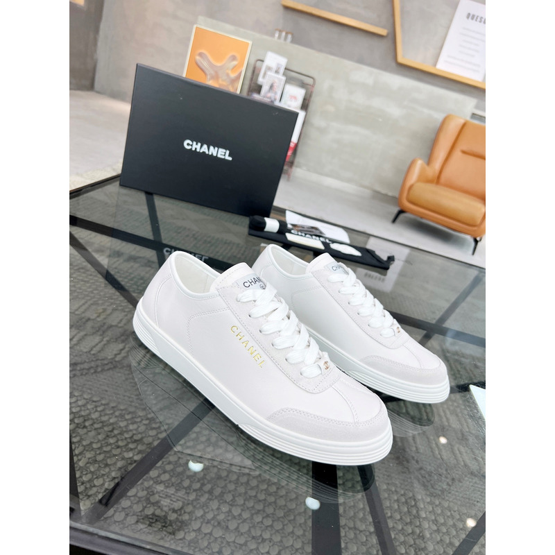 Ch*el calfskin sneakers white