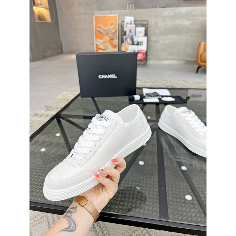 Ch*el calfskin sneakers white