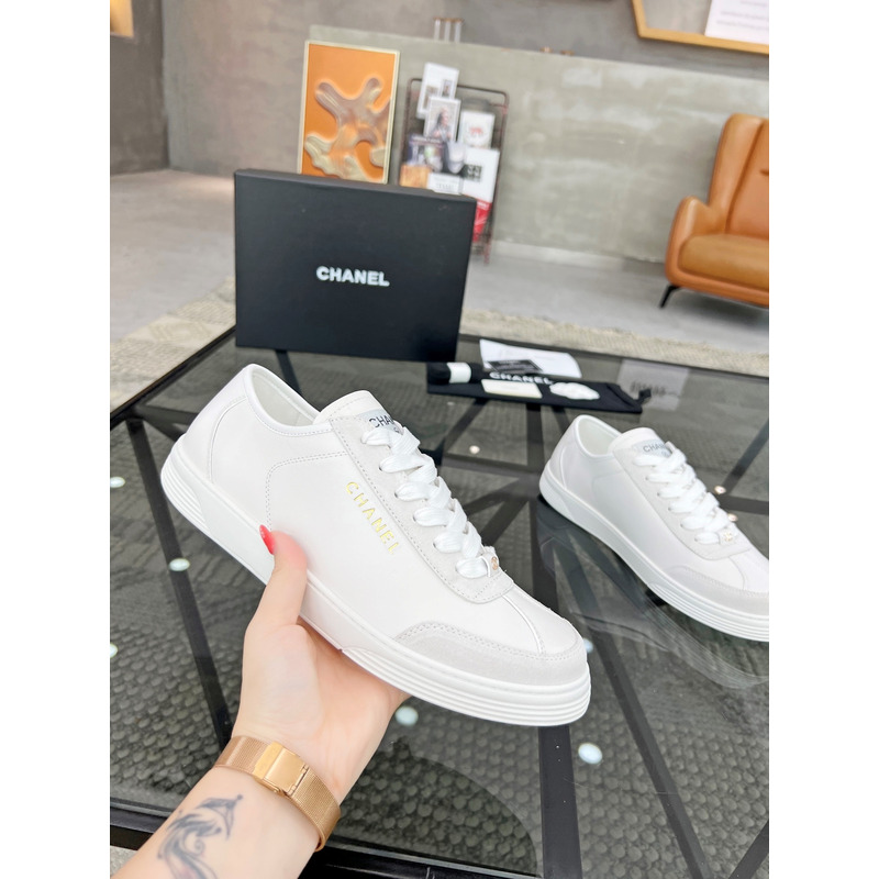 Ch*el calfskin sneakers white