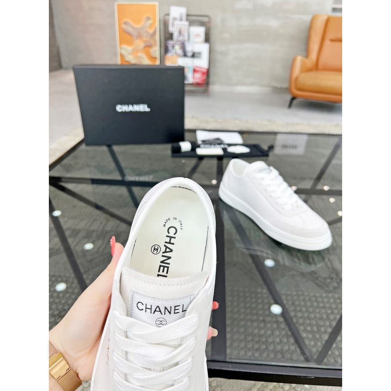 Ch*el calfskin sneakers white