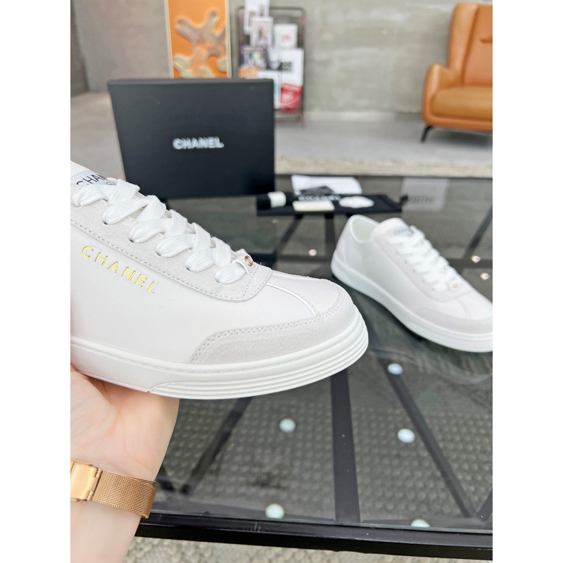 Ch*el calfskin sneakers white