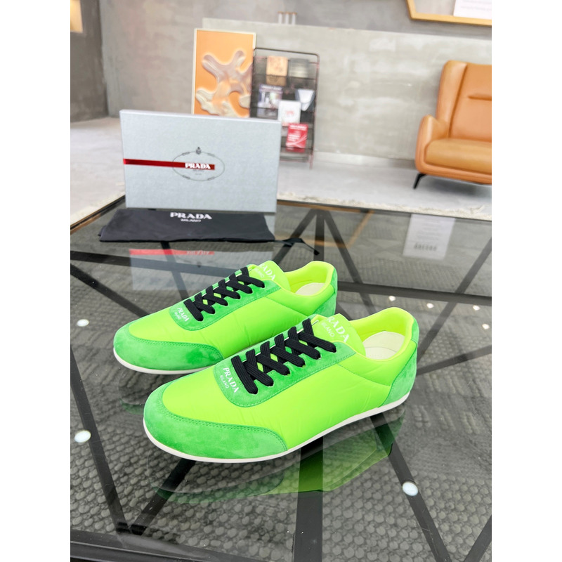 Pra*a suede and leather sneakers luminous green