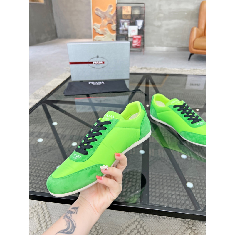 Pra*a suede and leather sneakers luminous green