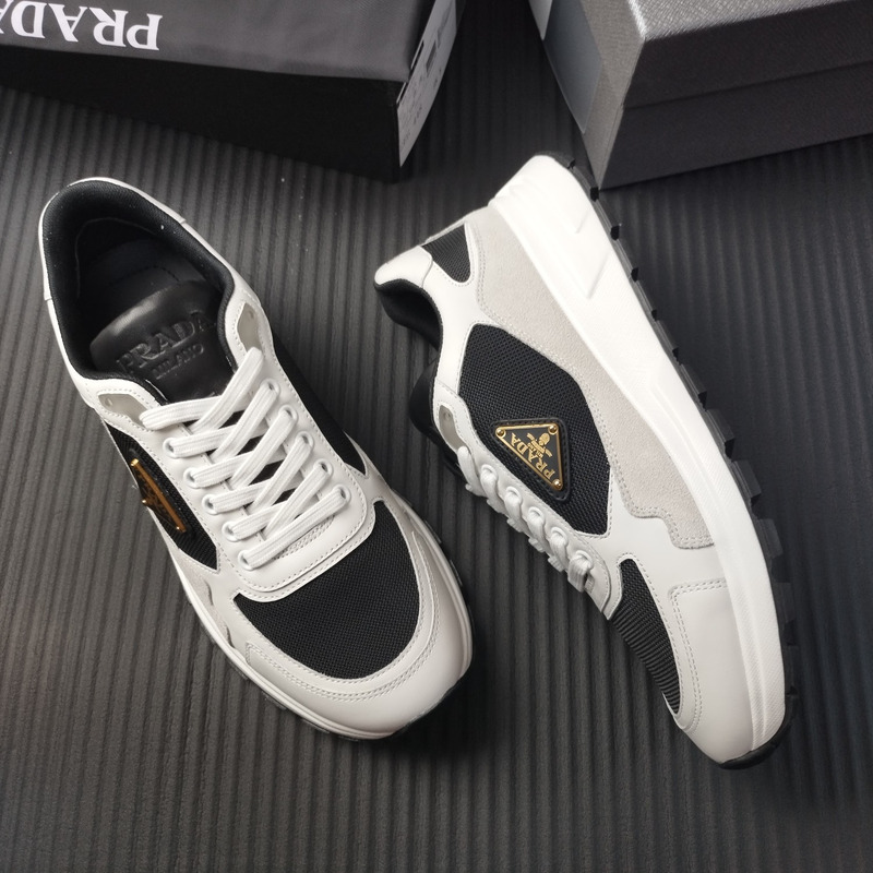 Pra*a suede and leather sneaker white black