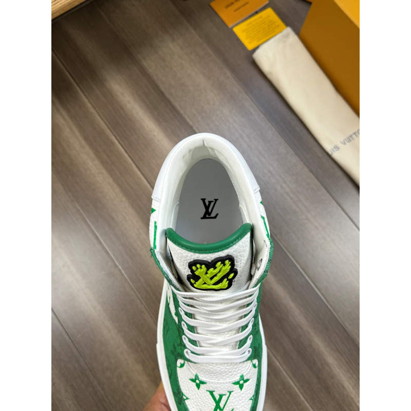 l**is V*t*n trainer high top monogram white and green