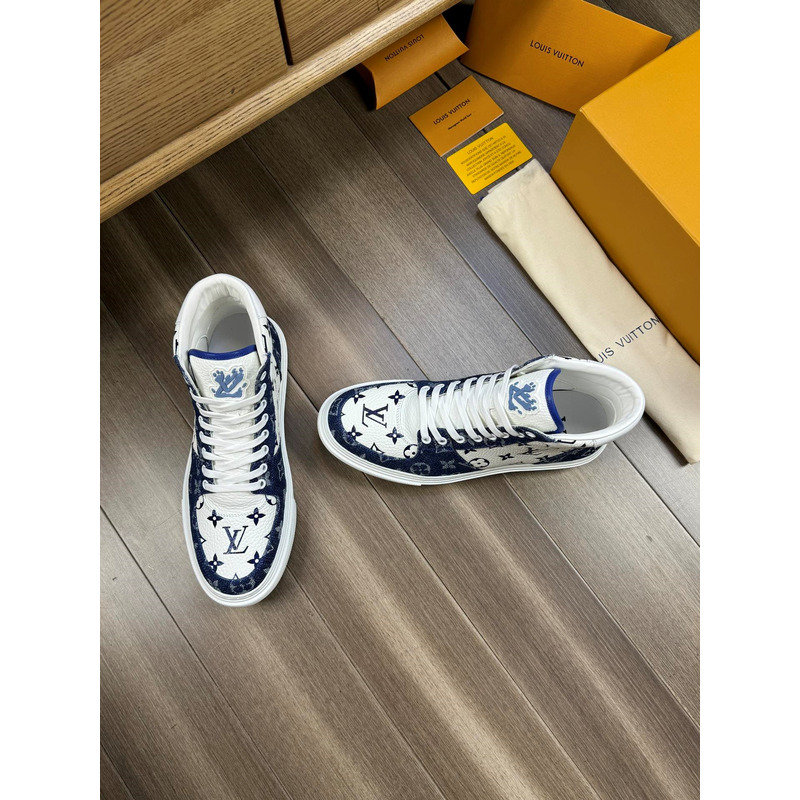 l**is V*t*n trainer high top monogram white and blue