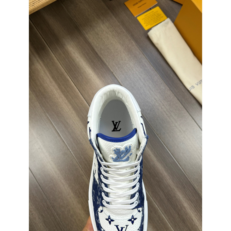 l**is V*t*n trainer high top monogram white and blue