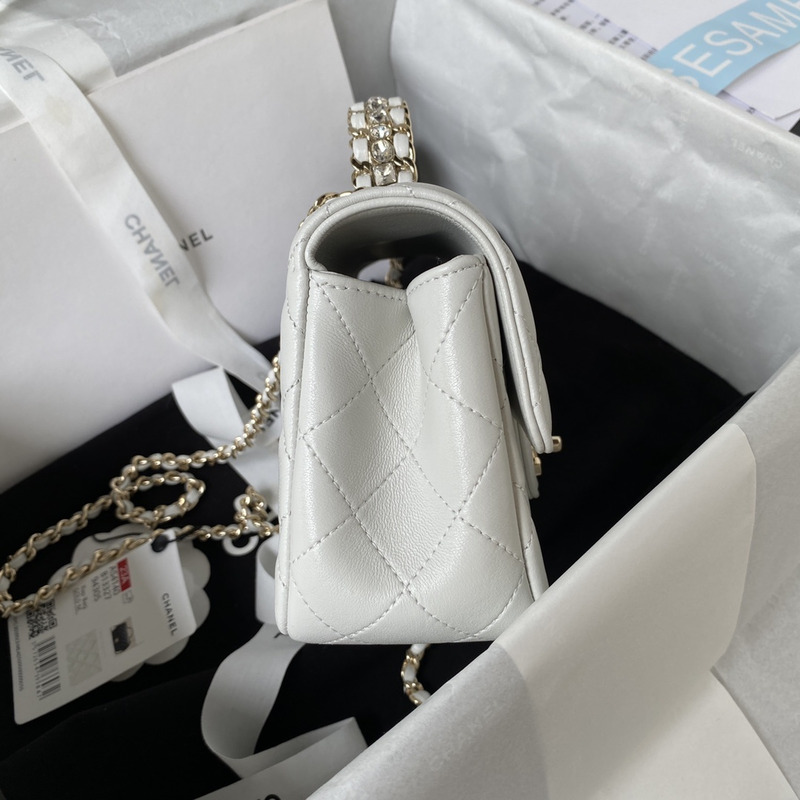 Ch*el lambskin quilted flap bag white