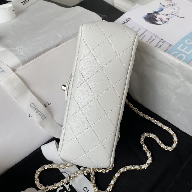 Ch*el lambskin quilted flap bag white