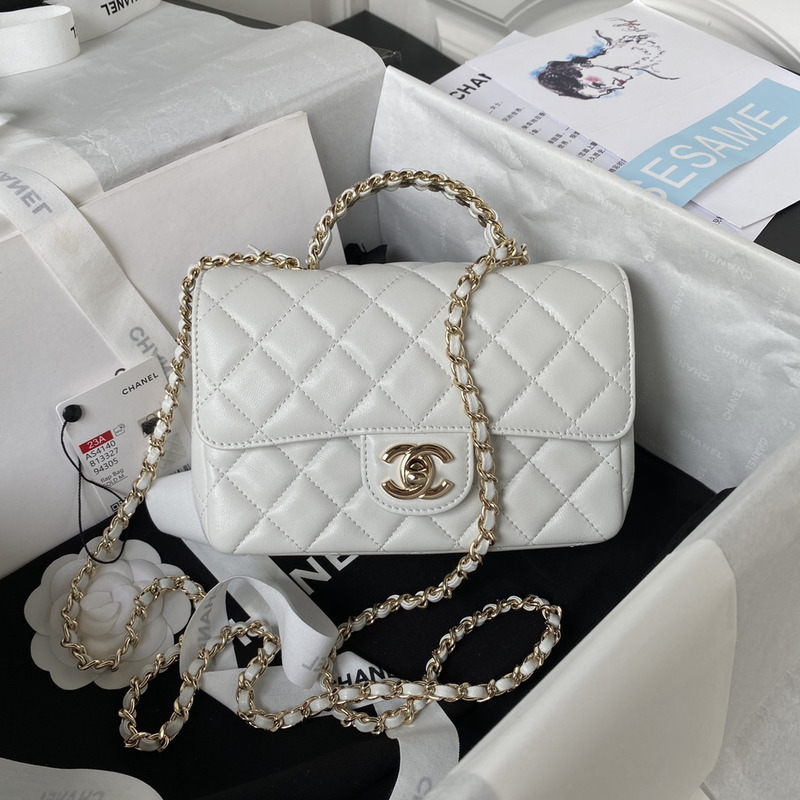 Ch*el lambskin quilted flap bag white