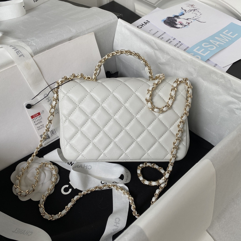 Ch*el lambskin quilted flap bag white