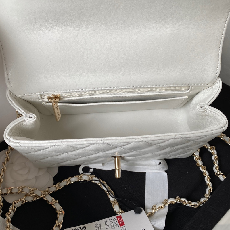 Ch*el lambskin quilted flap bag white