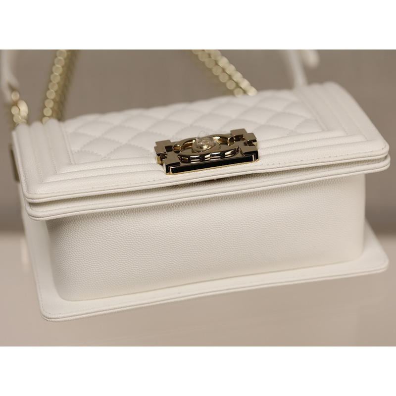 Ch*el boy flap bag quilted caviar shoulder bag white