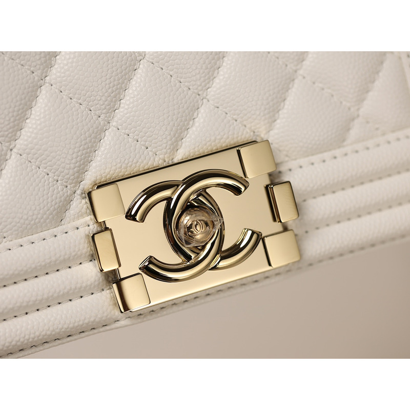 Ch*el boy flap bag quilted caviar shoulder bag white