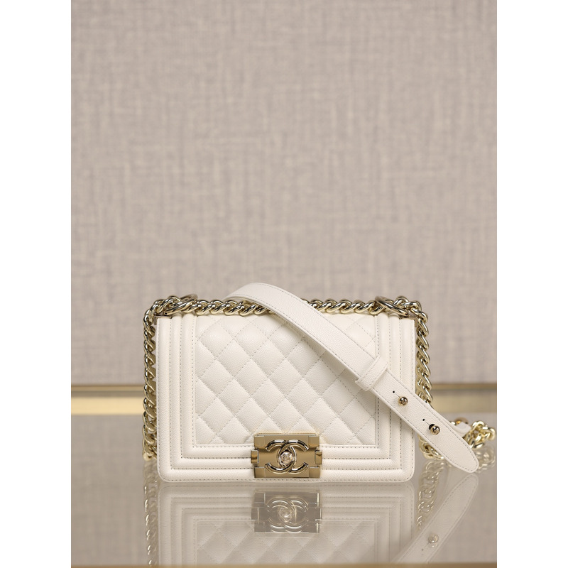 Ch*el boy flap bag quilted caviar shoulder bag white