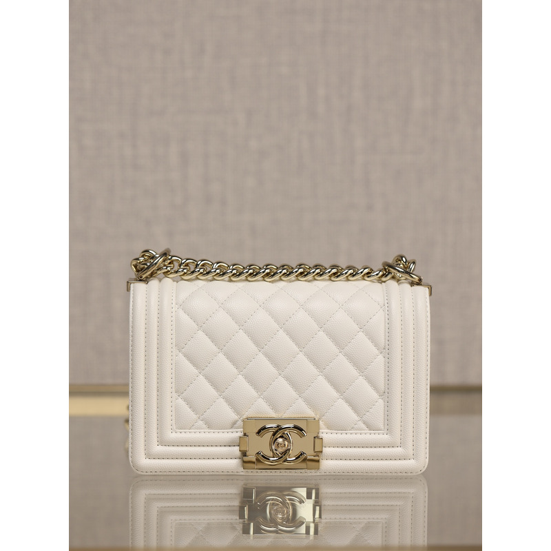 Ch*el boy flap bag quilted caviar shoulder bag white