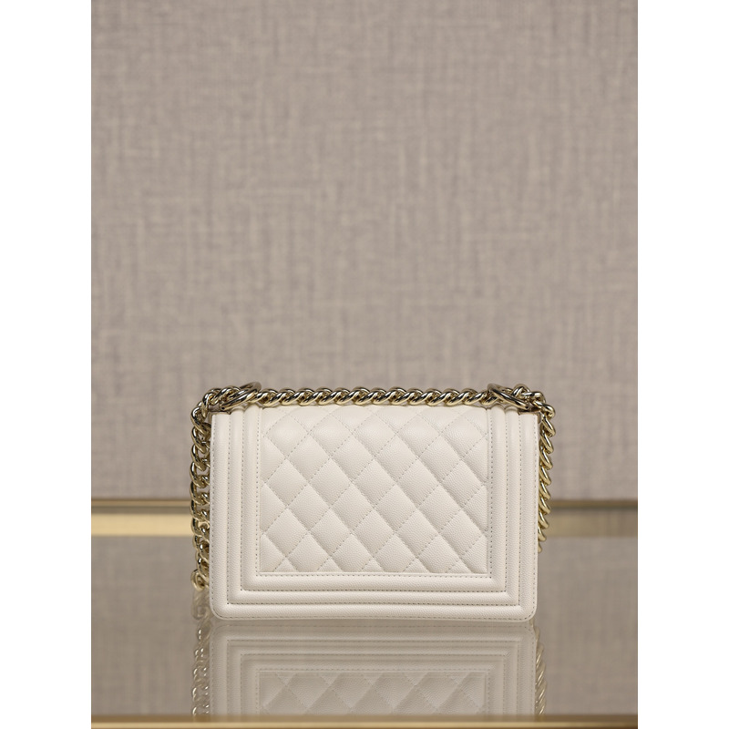 Ch*el boy flap bag quilted caviar shoulder bag white