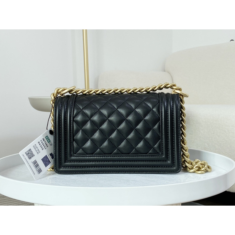 Ch*el boy flap bag quilted caviar gold hardware shoulder bag black