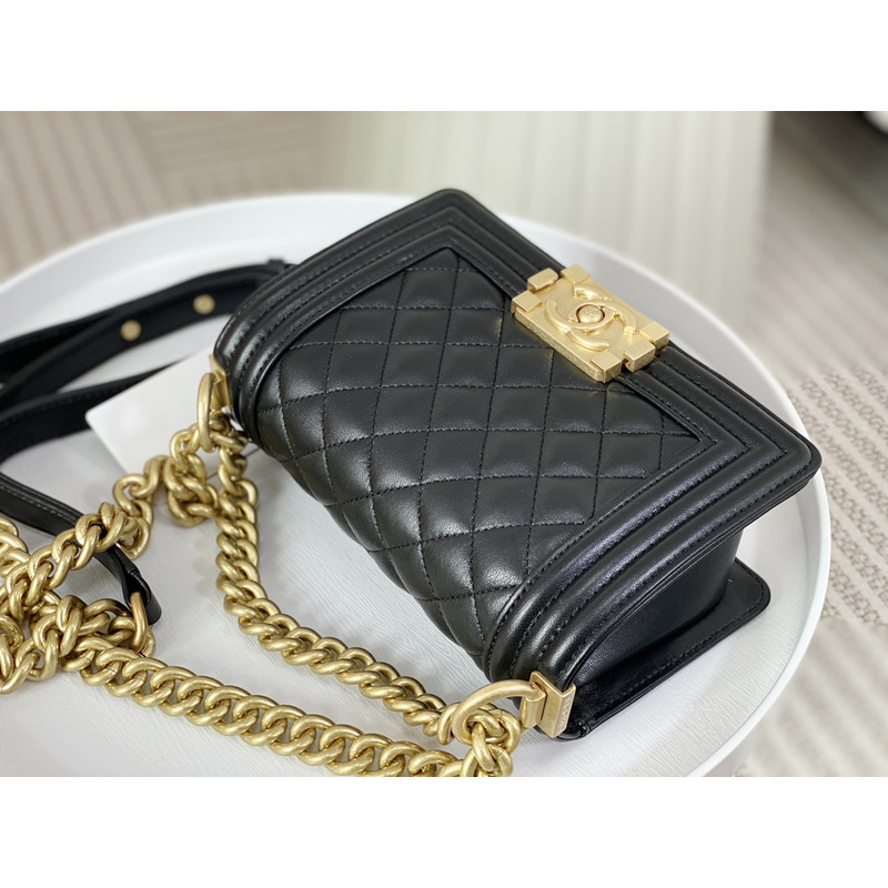 Ch*el boy flap bag quilted caviar gold hardware shoulder bag black