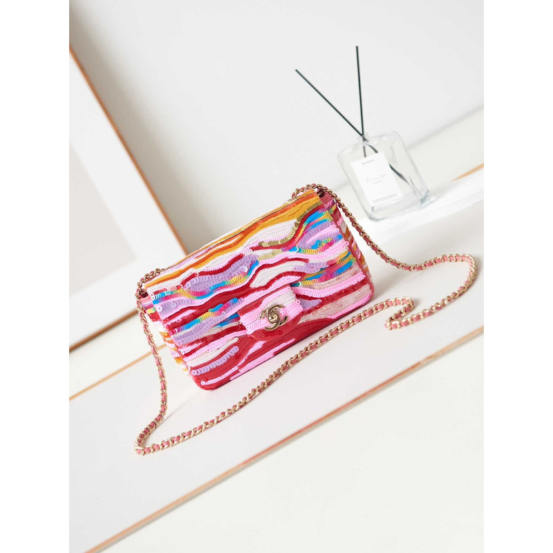 Ch*el mini flap bag symphony gradient beads pink