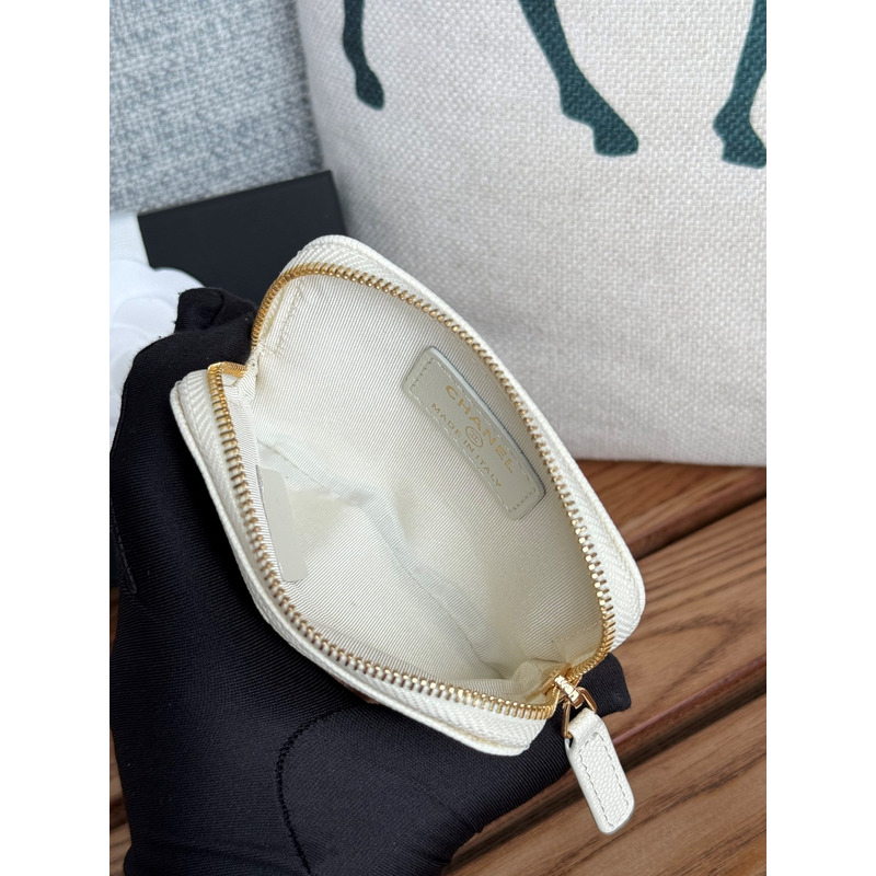 Ch*el classic zip coin purse calfskin white