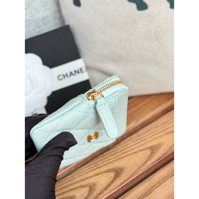 Ch*el classic zip coin purse calfskin blue