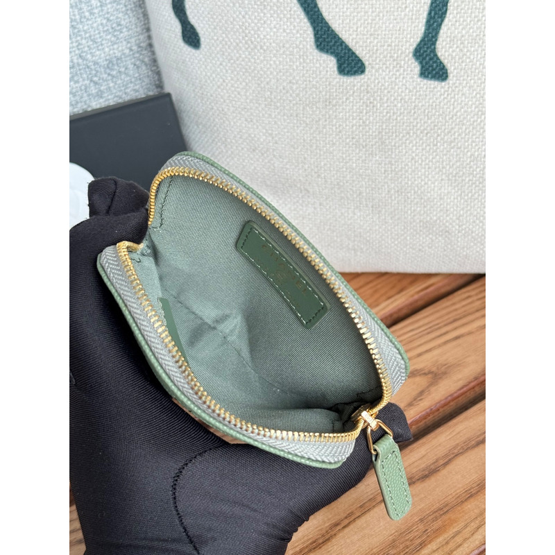 Ch*el classic zip coin purse calfskin green