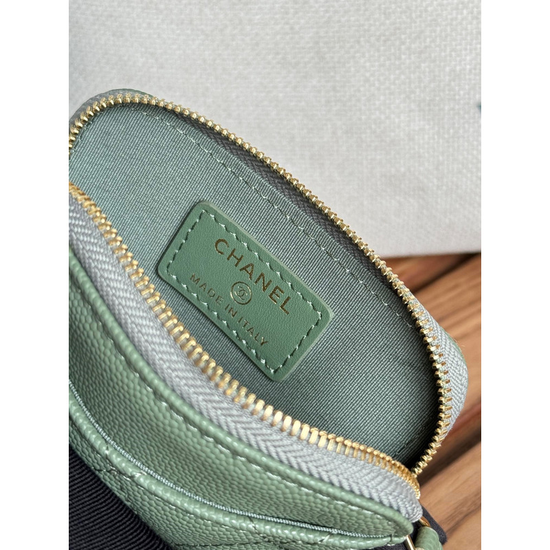 Ch*el classic zip coin purse calfskin green